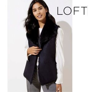 LOFT Black Faux Fur Vest